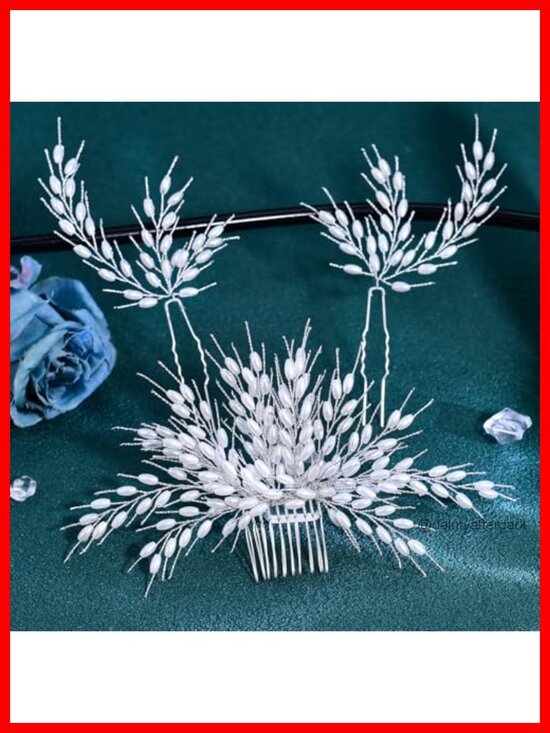Bridal White Pearl Hair Comb Beaded Headpiece Set with Flexible Silver Wire